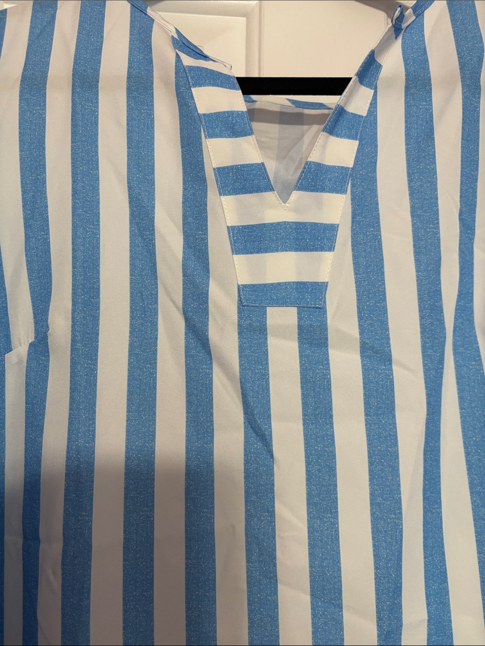 Blue & White Striped womens V-Neck Shirt NWOT - Picture 2 of 3